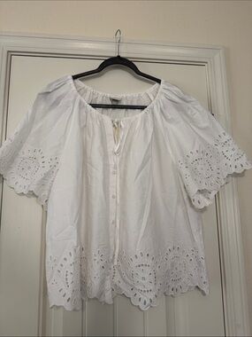 White Eyelet Cotton Peasant Top